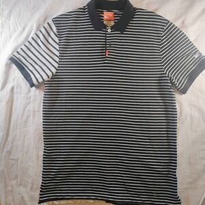 Nike Sportswear Cotton Polo Shirt Mens Med Black StripedPatchworkEmbroideredLogo